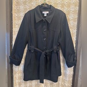 Beau Monde Women's Single-Breasted Wool Blend Jacket Coat Classic Black, 2XL